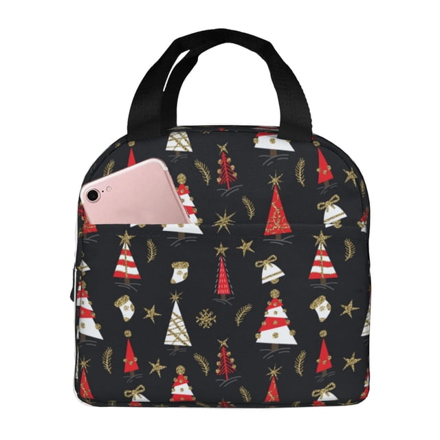 Easygdp Christmas Tree and Gold Socks Bolsa Térmica Premium - Tela Oxford Impermeable, Gran Capacidad, Bolsillo Frontal, Unisex para Trabajo, Escuela, Actividades al Aire Libre y Picnics