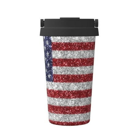 

Matuu America Flag Glitter for Insulated Coffee Mug Reusable Travel Coffee Cup Spill Proof 16oz Stainless Steel Coffee Cups for Hot/Ice Coffee Tea