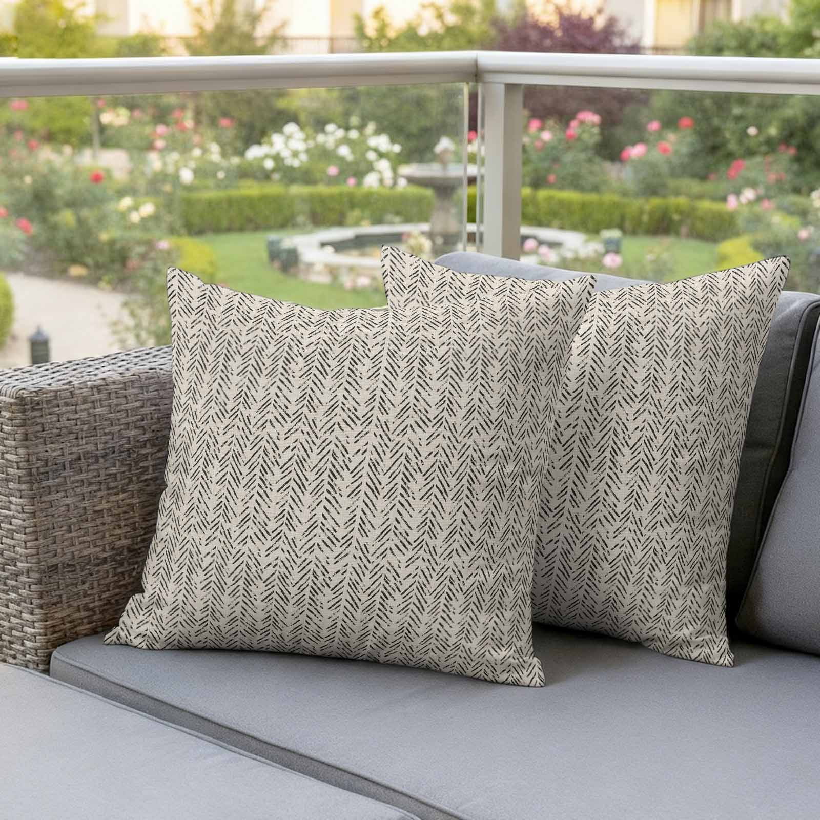 Beige Black Striped Outdoor Waterproof Pillow Covers, Abstract Modern Art Irregular Stripe Decorative Square Throw Pillowcase Sofa Cushion Sham for Patio/Couch/Chair, 20"x20" 2 Pack