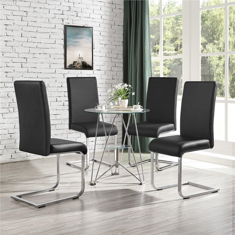 Alden Design Modern Faux Leather Dining Chair with Metal Legs, Set of 2, Black