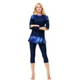 thumbnail image 3 of IBTOM CASTLE Women Burkini Swimsuits Modest Muslim Swimwear Islamic Long Sleeve Full Cover Hijab Top Skirted Swim Capris ​Pants Set L Navy Blue, 3 of 8