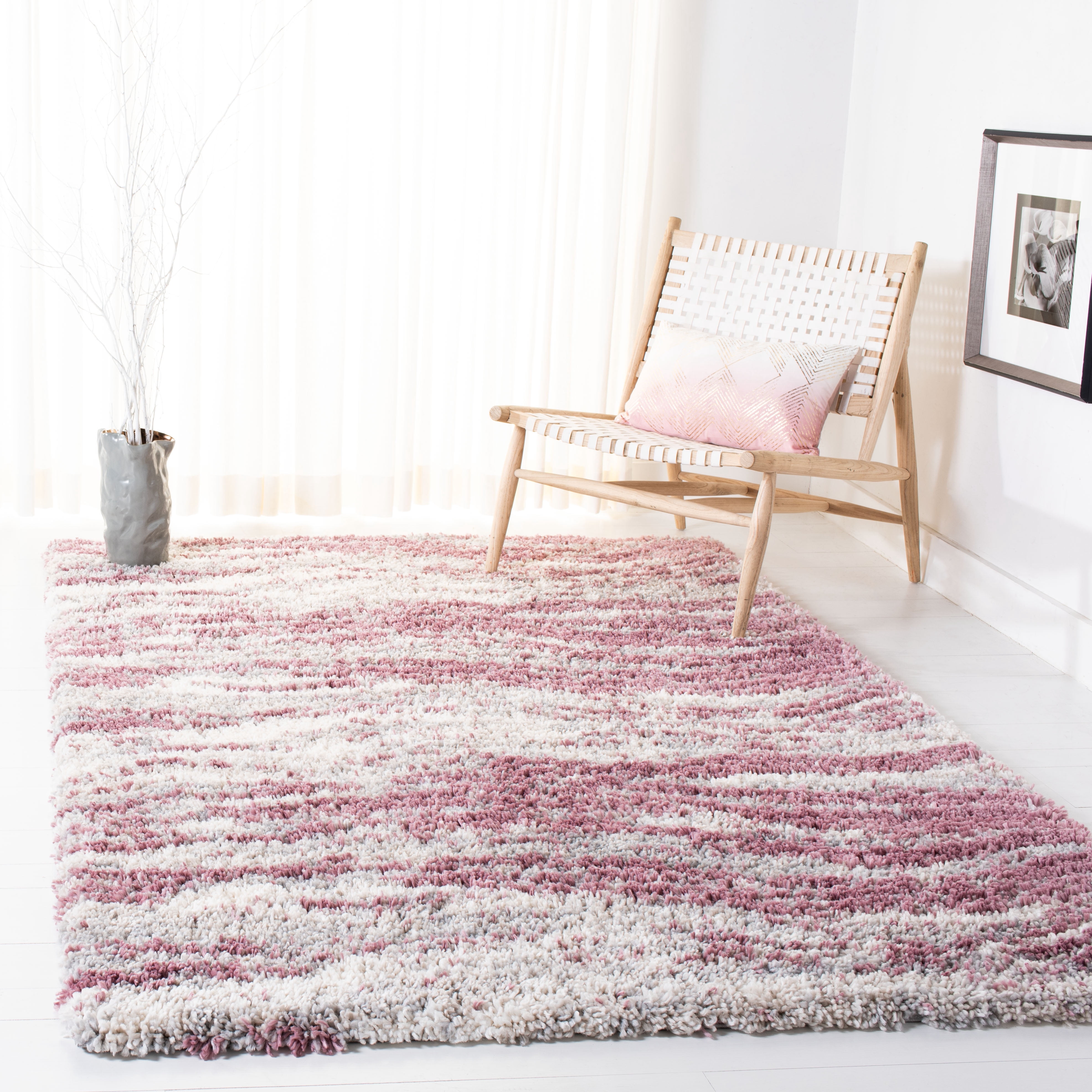 SAFAVIEH Fontana Darien Abstract Shag Area Rug, Pink/Grey, 9' x 12'