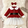 thumbnail image 2 of SuTry Girls Christmas Party Dress Long Sleeve Round Neck Solid Color with Bow Belt and Hairband Set Fall Winter Plush Funny Christmas Clothing for Kids 1-6 Years(Red#3,18-24 Months), 2 of 9