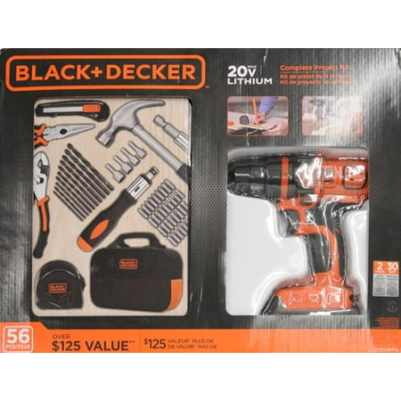 BLACK+DECKER 20-Volt MAX* Lithium Drill 2 Batt & 56-Piece Project Kit, LDX10WPK2B