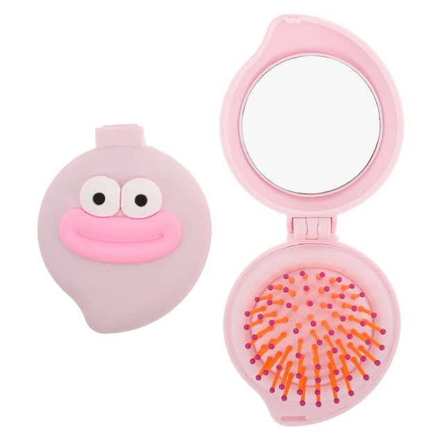 2 cepillos de pelo de viaje de bolsillo con espejo, portátiles, compactos y plegables, para niñas, mujeres y niños, para bolso o bolsillo, rosa y morado