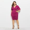 thumbnail image 2 of Fashion Dress Womens Plus Size Ruched Wrap Dress Pleated Bodycon Midi Casual Party Dress Fall Dresses Women Purple XL, 2 of 7