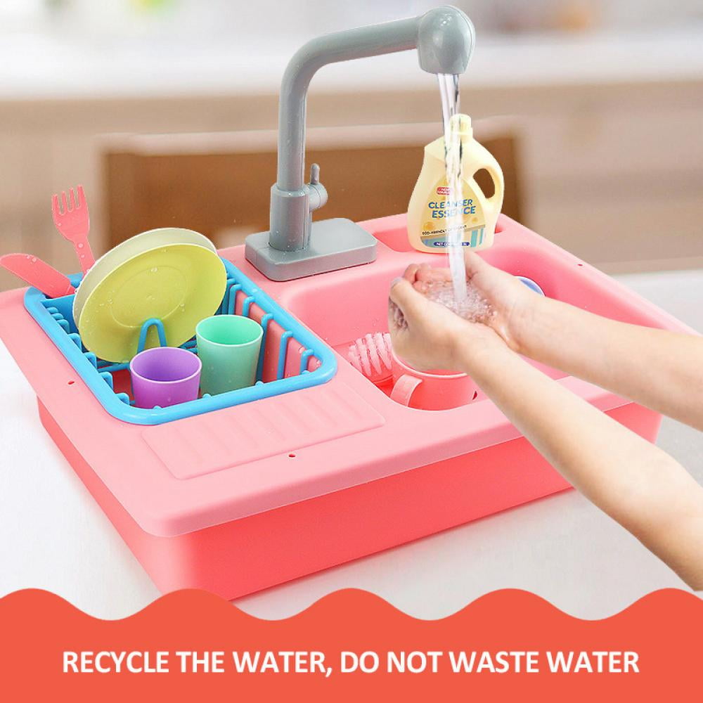 Cheffun Pretend Play Kitchen Sink Toy Running Water Dishes Washing Toys for Kids Playhouse Accessories Indoor Outdoor Playsetfor Boys Girls Toddler Age 3 4 5 6 7 8 Years Old Learning Housework Skill 