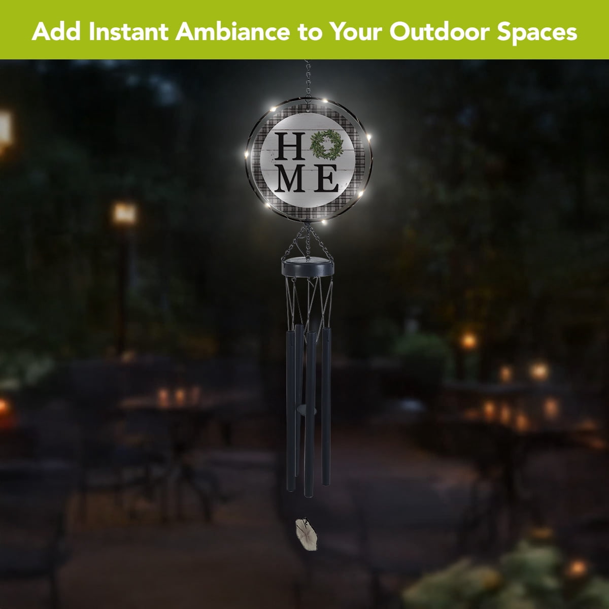 Briarwood Lane Everyday LED Illuminated Solar Powered Glass Suncatcher  Wind Chime 37x8 Home Wind Chime For Outdoors Melodic Metal Windchimes Wind-Chimes