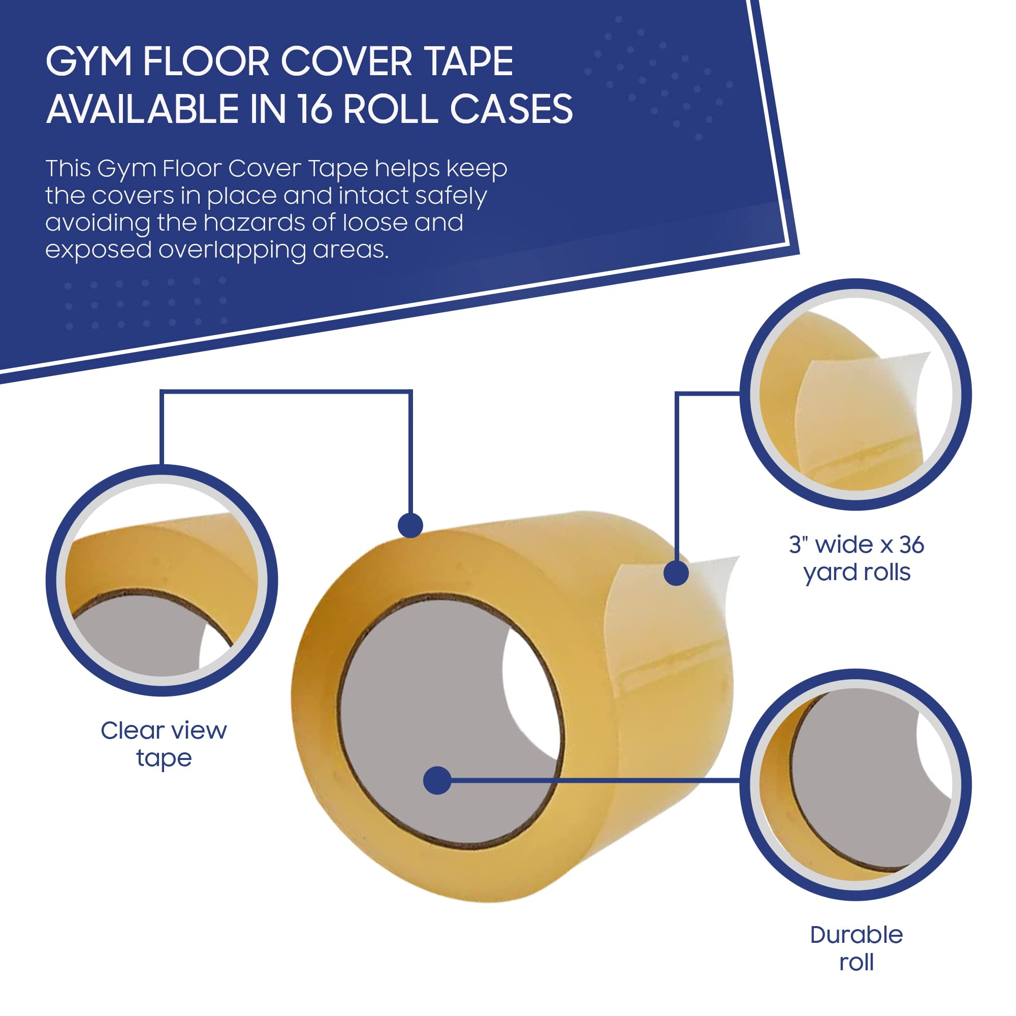 Tarps Now Floor Cover Tape, Gym Floor Seaming Vinyl Marking Tape - Clear (16 Rolls/Case)