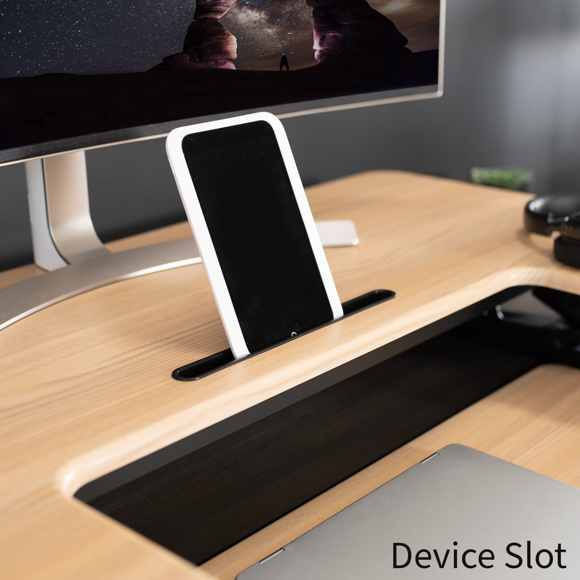 VIVO Light Wood Height Adjustable Standing Desk Monitor Riser Tabletop Sit Stand