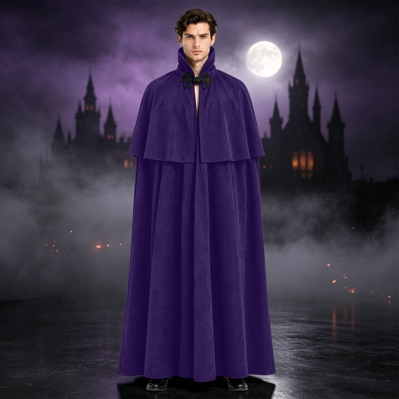 Halloween Hooded Robe Cloak, Men's Medieval Style Suede Cape Costume, Renaissance Inspired Dress Up Wrap for Masquerade Parties, Stage Shows and Themed Events
