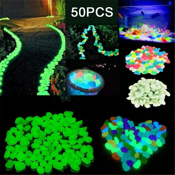 Travelwant 50Pcs Glow Rocks,Glow in The Dark Pebbles Luminous Stones for Fish Tank Aquarium Indoor & Outdoor Yard Decor Garden Gravel Decoration for Backyard Walkway Pathway Lawn
