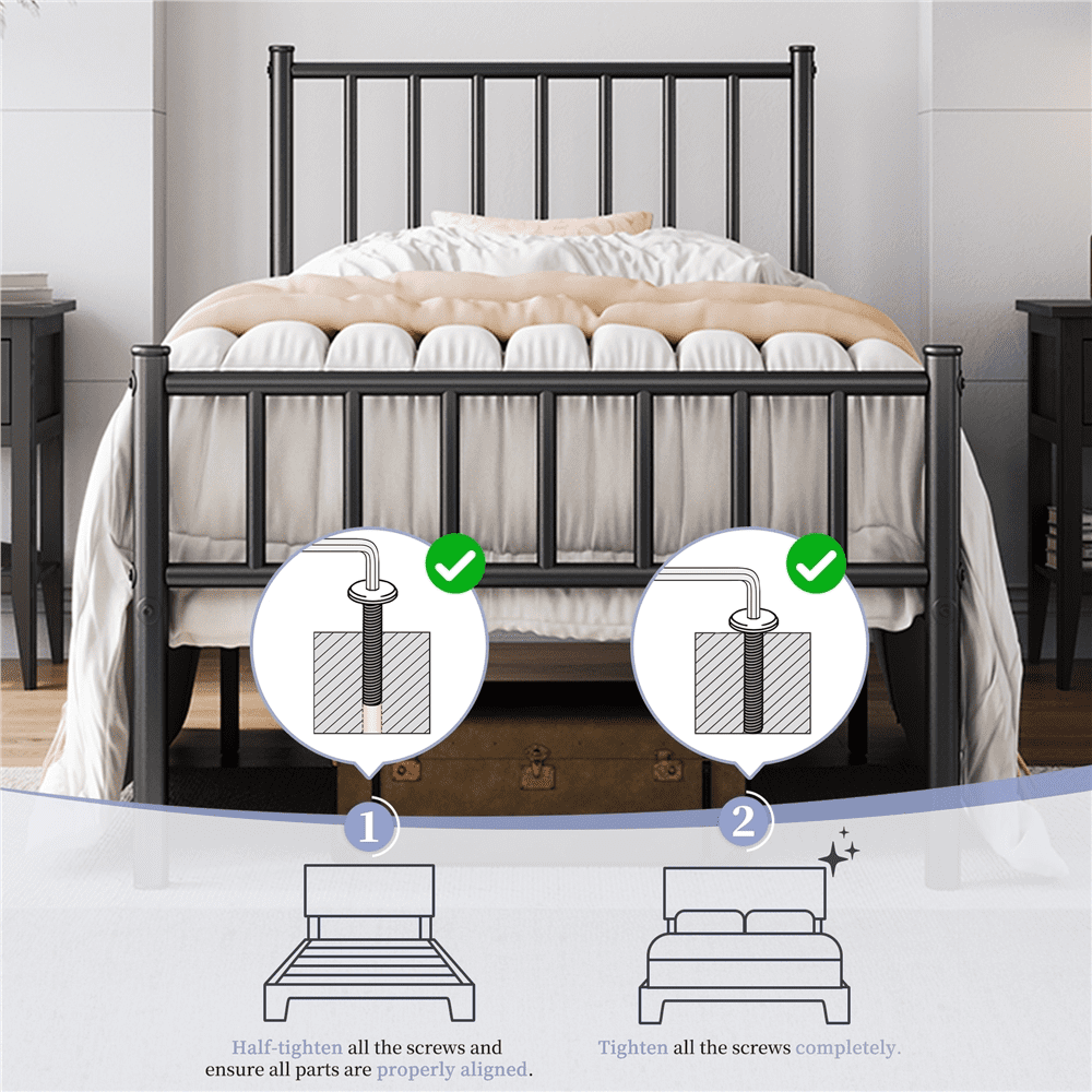 Renwick Twin Size Metal Platform Bed with Headboard, Black