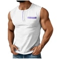 thumbnail image 2 of Antinious Men Stripe Sleeveless Crewneck Summer Button Pocket Tank Tops, 2 of 5