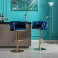 thumbnail image 3 of Velvet Swivel Bar Stools Set of 2, Modern Height Adjustable Stool Chair with Chrome Footrest and Base, Counter Height Bar Chairs with Low Back for Kitchen Pub, Kitchen, Café and Dining Chairs, Navy, 3 of 7