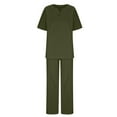 thumbnail image 5 of BLTIBY 2 Piece Sets for Women Summer Solid Color Loose Short Sleeve V Neck Shirts Wide Leg Pants Matching Set Vacation Outfits with Pockets 2025 Army Green L, 5 of 5