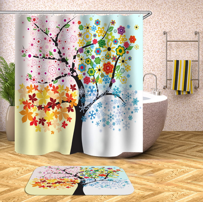 3D Colorful Tree Print Waterproof Bathroom Polyester Shower Curtain w/ Hooks US 