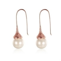 18K Rose Gold Plated Earrings Threader Synthetic Pearl Fish Hook .48" L276