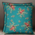 thumbnail image 3 of S4Sassy Cotton Poplin 1 Pair Teal Green Floral Print Square Pillow Case Cushion Cover-14 x 14 Inches, 3 of 5