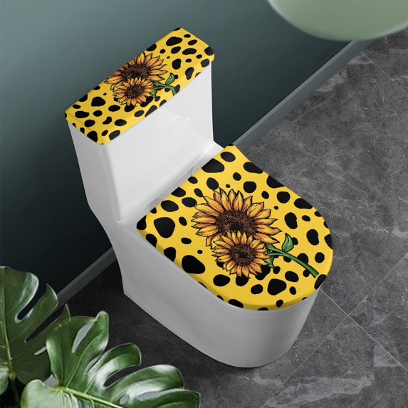 HELLHERO Sunflower Toilet Lid Seat Cover Soft Toilet Seat Cover Set & 2 Piece Elastic Edge Adjustable