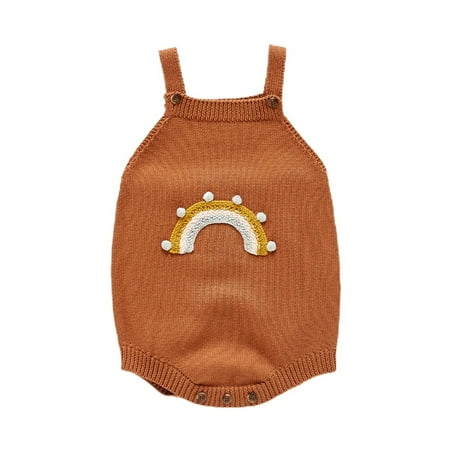 

ZIYIXIN Newborn Baby Girl Boy Knit Rainbow Romper Bodysuit Sleeveless Jumpsuit Infant Summer Clothes Brown 18-24 Months