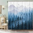 thumbnail image 5 of 84 Inch Blue Misty Forest Shower Curtain Set Ombre Navy Blue White Waterproof Fabric Shower Curtains Nature Tree Mountain Woodland Decorative Bathroom Bath Curtain Decor (Blue, 72 × 84), 5 of 5