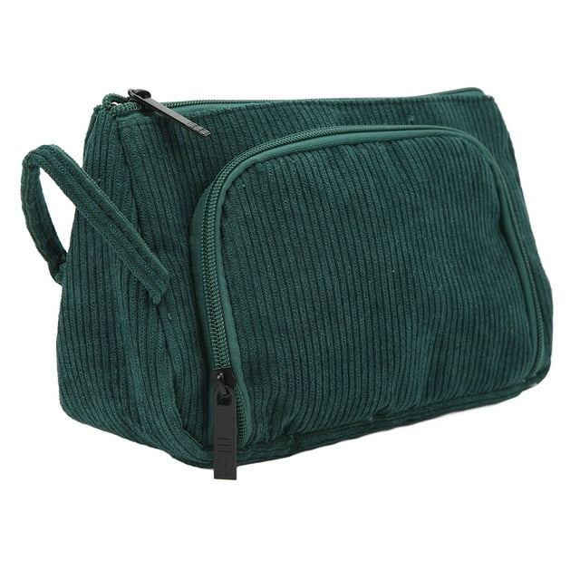 Bolsa de cosméticos de pana de gran capacidad, portátil, multifuncional, bolsa de maquillaje para mujeres y niñas, esmeralda