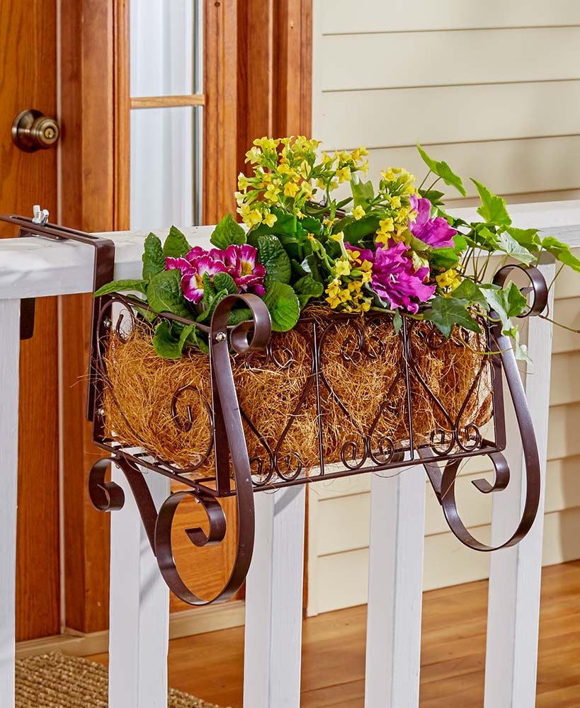 Decorative Metal Heart Scrolled Rail Or Fence Planter