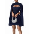 thumbnail image 1 of Women'S Round Neck Ribbed Chiffon Dress with Pearl Detail Cape Style Bodycon Slip Dress Navy Blue XL, 1 of 6