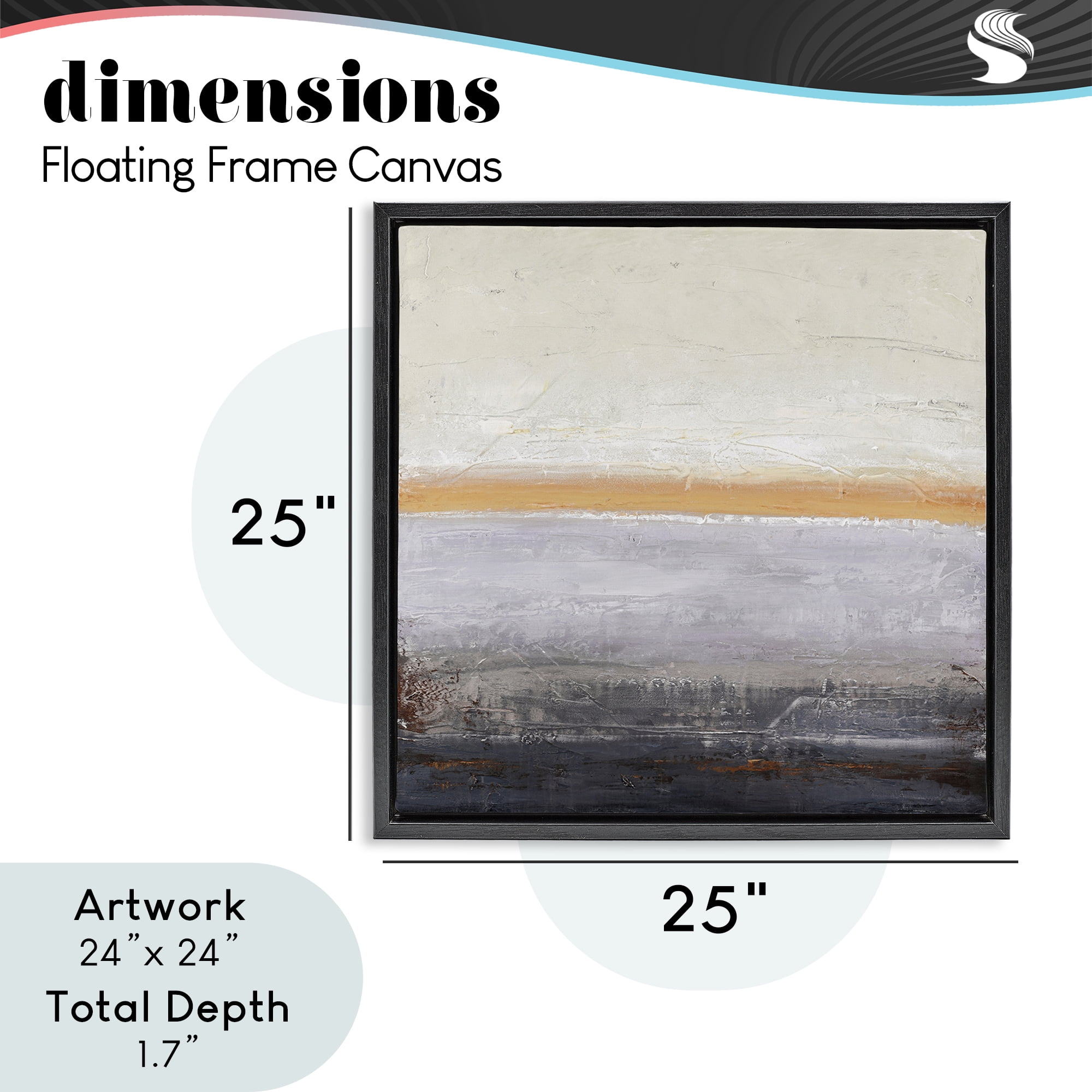 Warm Peachy Horizon Black Framed Floater Canvas Wall Art, design by Design Fabrikken
