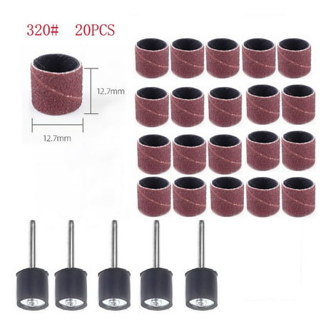 

BCLONG 25Pcs Sanding Drum Ring With Rod Abrasive Rotary Grinding Head 40-320# 1/2Inch