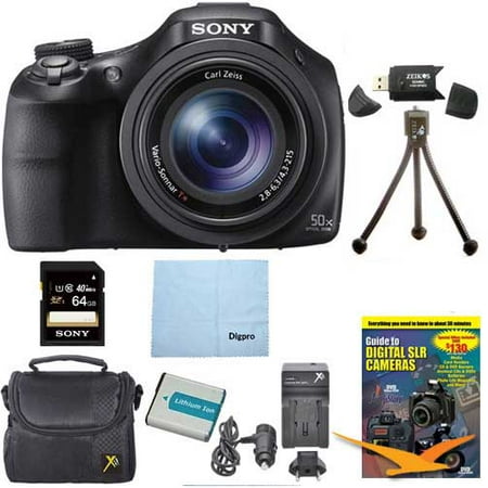 Sony DSC-HX400V/B DSCHX400VB DSCHX400V HX400 20 MP Digital Camera Bundle with 64GB High Speed Card, Spare Battery, Rapid AC/DC External Charger, Padded Case, DVD Photography Tutorial, SD Card Reader