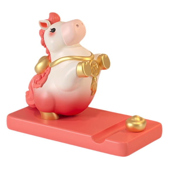 Horse Year Mascot Phone Stand, Horse Figurine Desk Decor, Resin Desktop Ornament Phone Holder for Office & Home Red