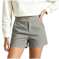 thumbnail image 2 of Vivianyo HD Women's Solid Color High-Waisted Stretch Suit Shorts, Summer Casual Shorts with Pockets, Women's Gray, Sizes S-2XL, 2 of 7