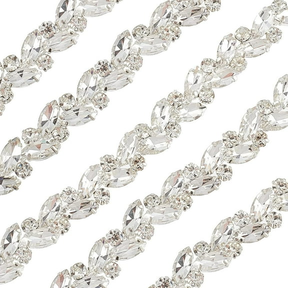 1 Yard 15mm Bling Silver Rhinestone Chain Trim Leaf Shape Elegant Crystal Rhinestone Applique Chain DIY Crafts Fashion Fringe Trim Bridal Costume Embellishment for Wedding Party