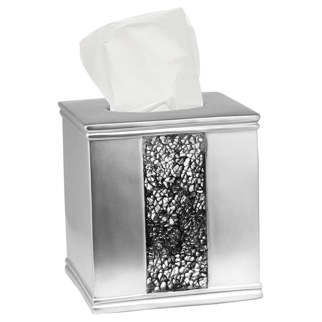 Funda para caja de pañuelos Sinatra, cuadrada, para baño, dormitorio y sala de estar, color plateado