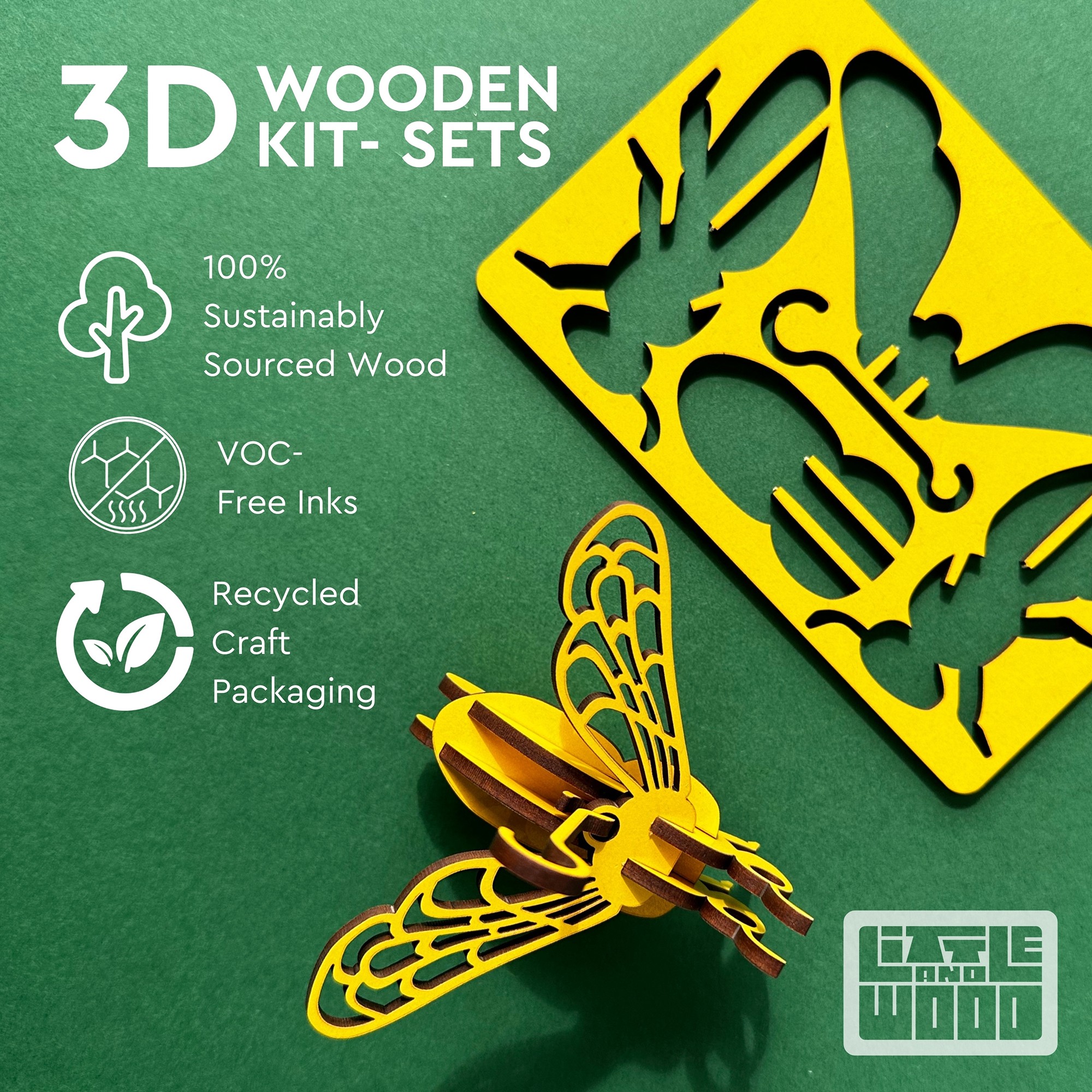 Little & Wood: Woodlet: Small - Flamingo - Pink, 3D Wooden Kit-Set, Bird Puzzle, Easy Assembly Model, Pop Build Fun, Sustainably Sourced Wood, Ages 6+