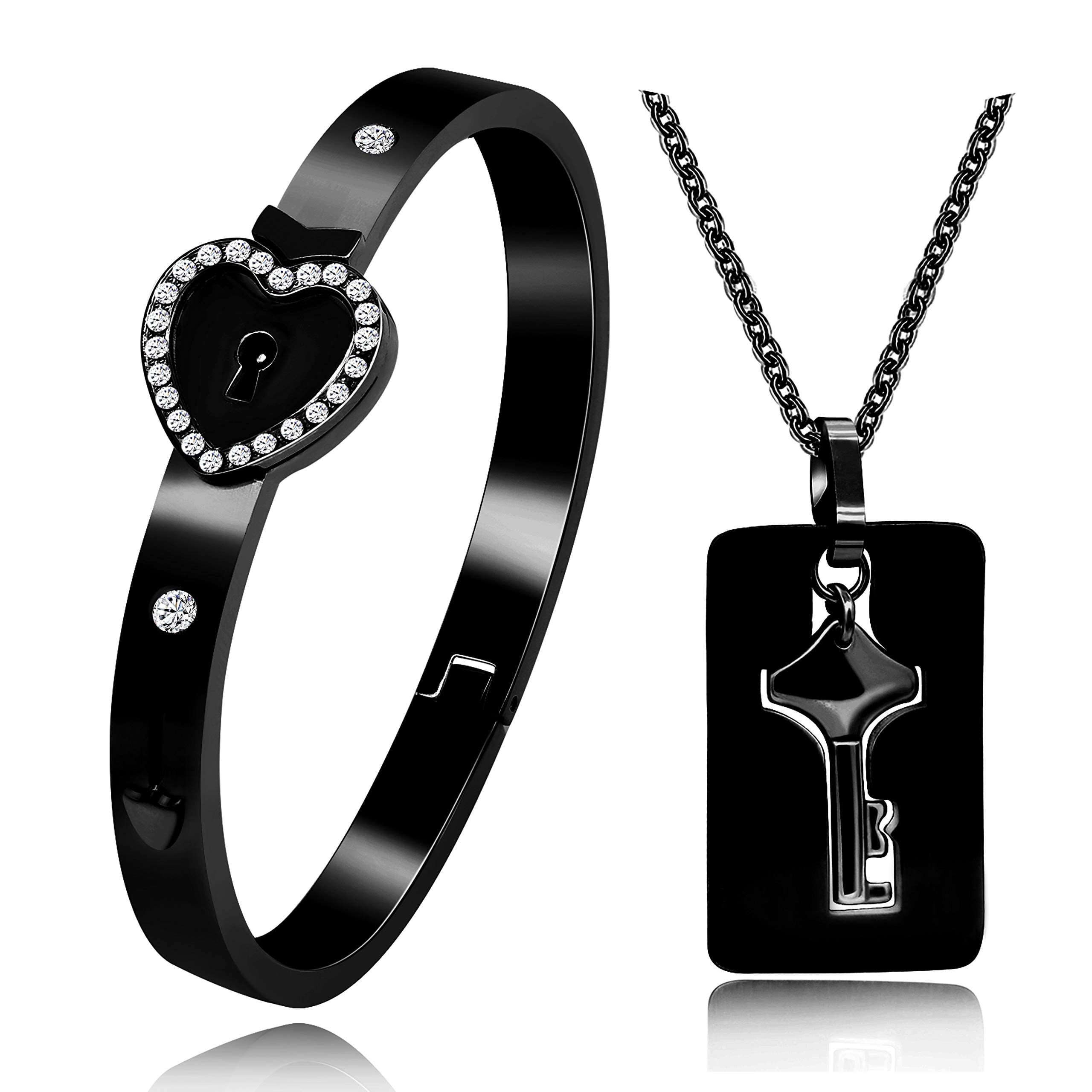Amazon.com: Sevenfly Couple Charm Alloy Key Heart Lock Bracelet Handmade  Bracelet of Love,Black: Clothing, Shoes & Jewelry