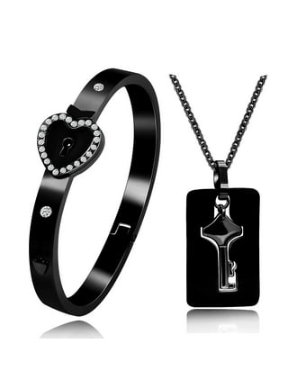 Uloveido Egyptian Ankh Cross Heartbeat Lock Bracelet and Shield Key Pendant Necklace