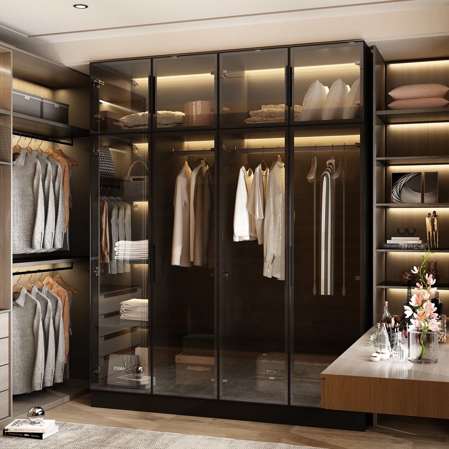 Timechee Modern Aluminum Framed Wardrobe: Spacious Design with LED Armoires
