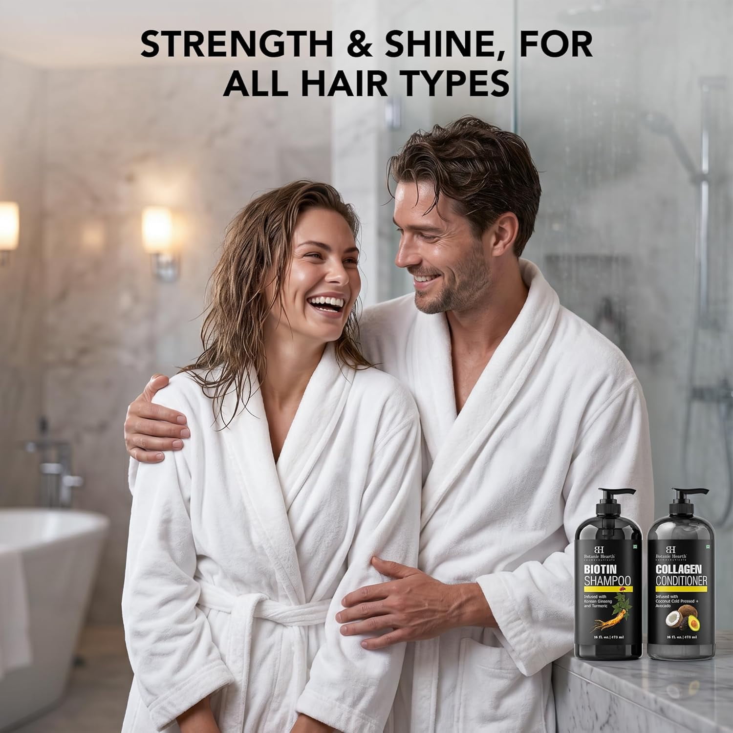 Botanic Hearth Biotin Shampoo & Collagen Conditioner Set | With Korean Ginseng, Turmeric, Coconut & Avocado Oils | Sulfate & Paraben Free Hair Care | For Men & Women | 16 fl oz Each