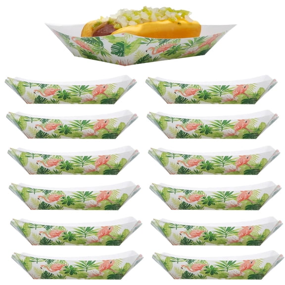 7" x 5" Flamingo Party Luau Disposable Cardstock Food Trays – 12 Pc.