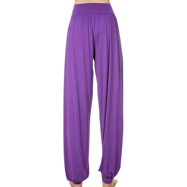 Ritualay Ladies Hippie Trouser Indian Yoga Pants Sport Long Harem Pant High  Waist Stretch Bottoms Purple 2XL