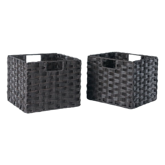 Contemporary Home Living Set of 2 Chocolate Brown Foldable Woven Fiber Small Baskets 21.25"