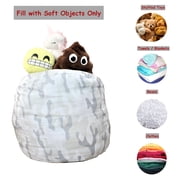 Bean Bag Chair for Kids - Stuffed Animal Toy Storage Cover with zipper - Grey Camo X-Large - Toddlers, Teens, Boys, Girls - Playroom, Bedroom Decor