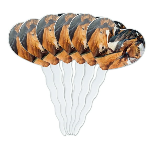 Horses Gridlock Heart Love Cupcake Picks Toppers Decoration Set of 6