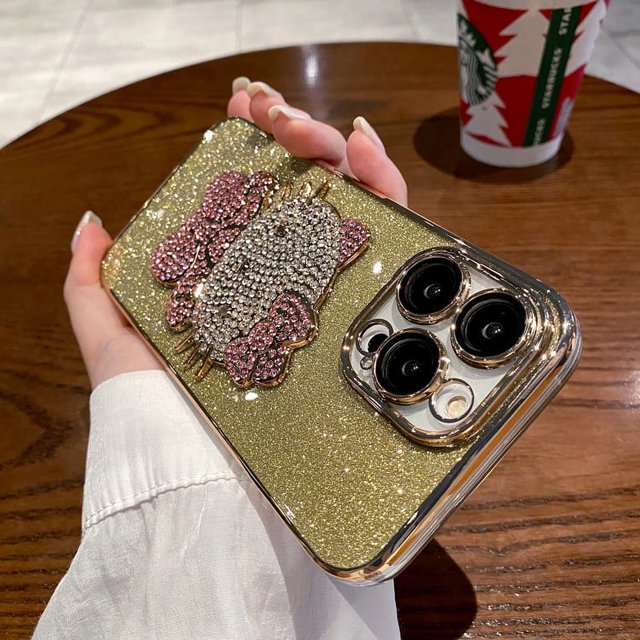 Funda de teléfono con incrustaciones de diamantes galvanizados en polvo Flash hello kitty lindo para iphone Xr Xs 11 12 13 14 15 Pro Max