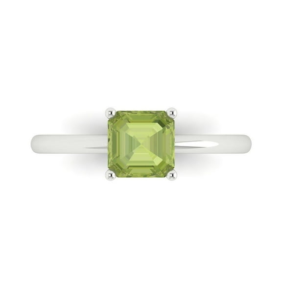 Clara Pucci 14K White Gold 1ct Peridot Solitaire Ring for Women