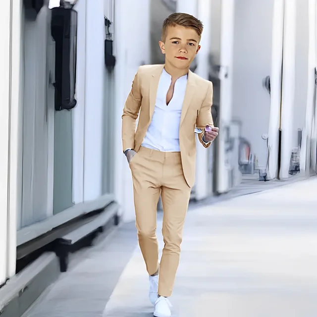 Boys' 2-Piece Formal Suit - Customizable, Wedding Style, Summer Jacket & Pants, Solid, Polyester/Wool, Size 2-16Y