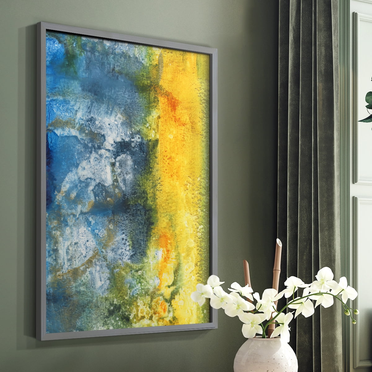 Aquatic Energy II Framed Print in Gray Solid Wood Framed Print No Nail Hanging